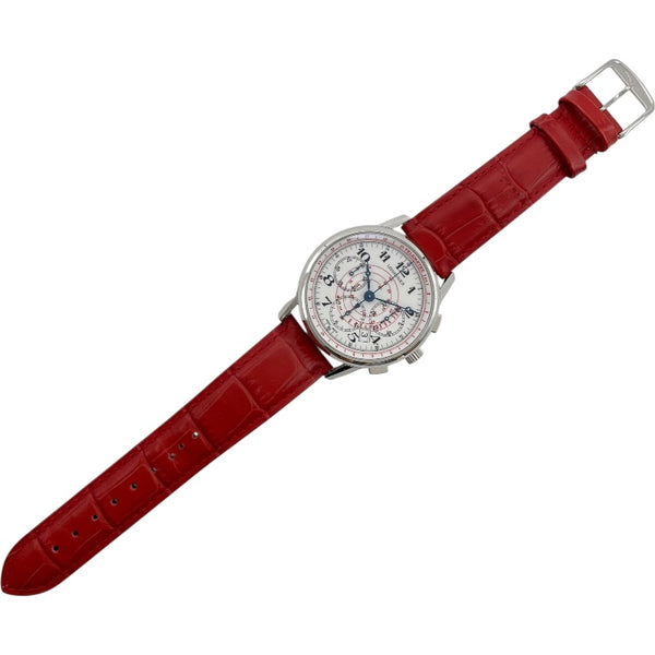 ロンジン LONGINES ヘリテージ テレメーター クロノグラフ L2.780.4.18.2 ホワイト SS/革ベルト（社外品） 自動巻き メンズ 腕時計