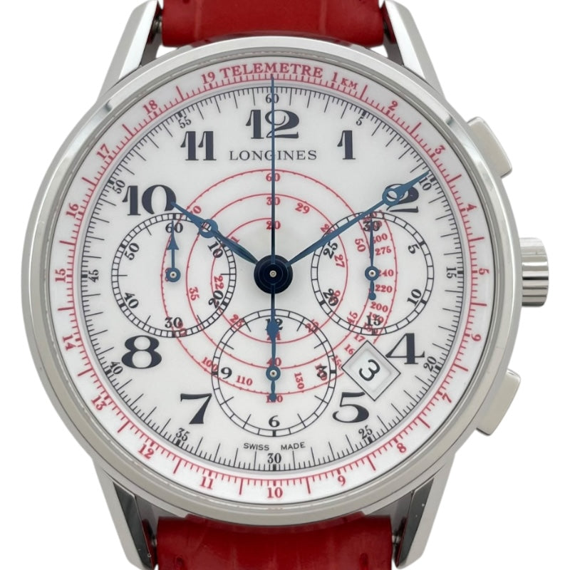 ロンジン LONGINES ヘリテージ テレメーター クロノグラフ L2.780.4.18.2 ホワイト SS/革ベルト（社外品） 自動巻き メンズ 腕時計