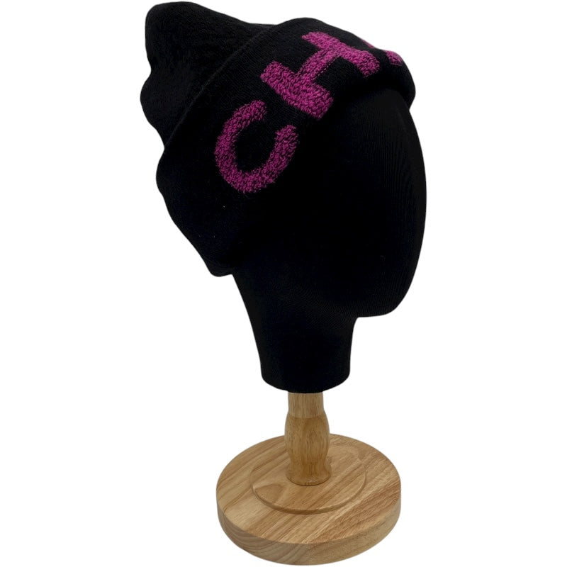 シャネル CHANEL カシミヤ混ロゴニットキャップ ブラック ウール レディース その他ファッション雑貨