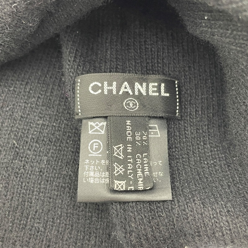 シャネル CHANEL カシミヤ混ロゴニットキャップ ブラック ウール レディース その他ファッション雑貨