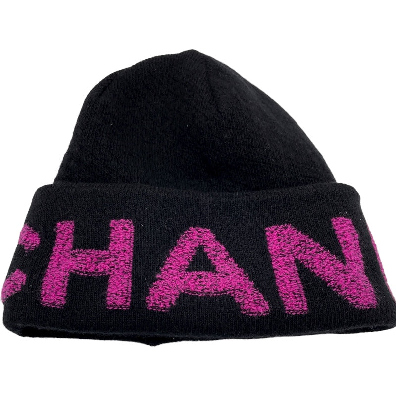 シャネル CHANEL カシミヤ混ロゴニットキャップ ブラック ウール レディース その他ファッション雑貨