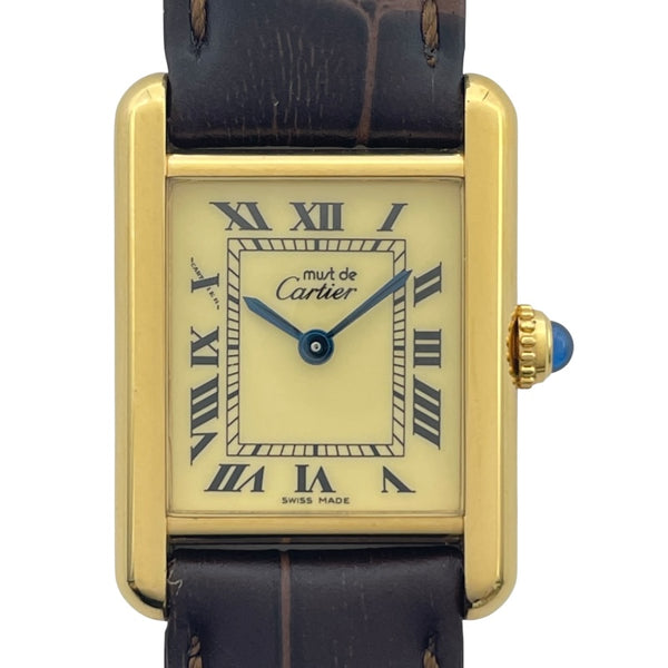 カルティエ Cartier マストタンク SM W1003153 アイボリー GP/革ベルト（社外品） クオーツ レディース 腕時計