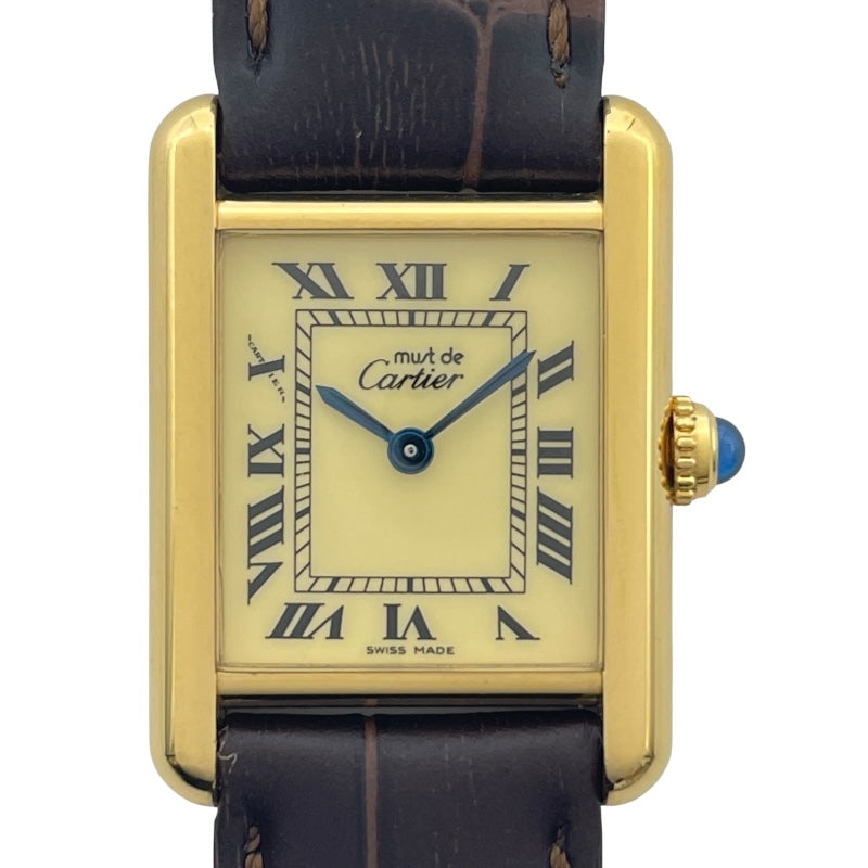 カルティエ Cartier マストタンク SM W1003153 アイボリー GP/革ベルト（社外品） クオーツ レディース 腕時計
