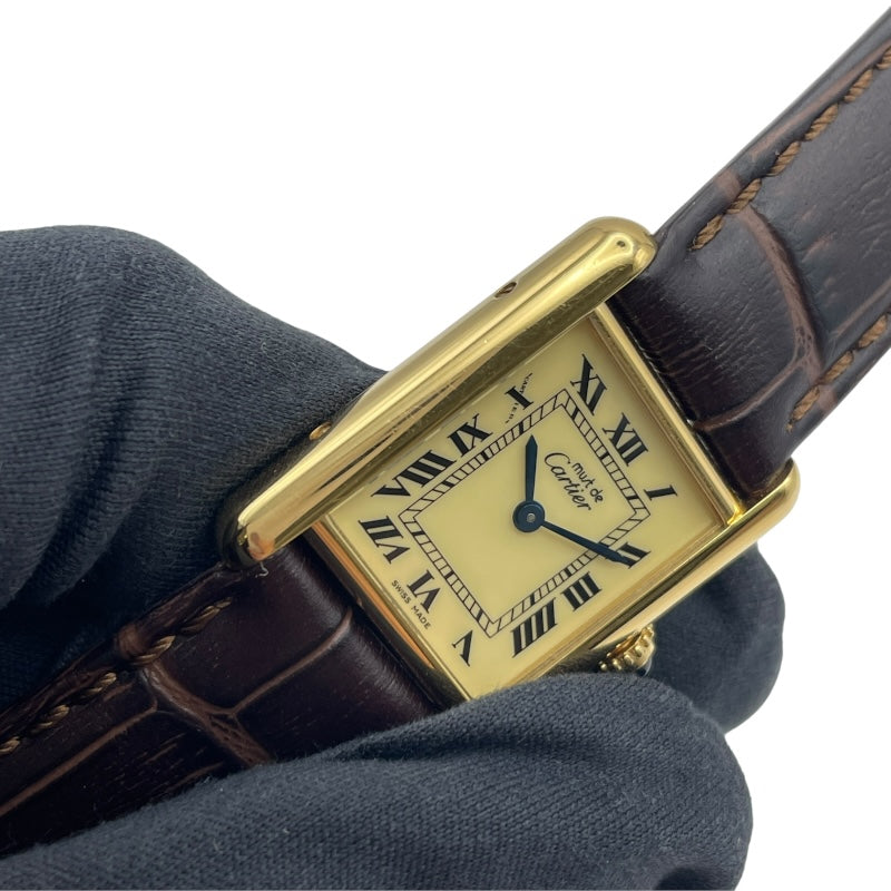 カルティエ Cartier マストタンク SM W1003153 アイボリー GP/革ベルト（社外品） クオーツ レディース 腕時計