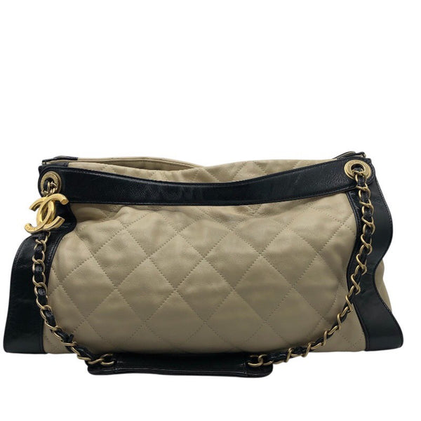 シャネル CHANEL マトラッセ2WAYトート ベージュ・ブラック×GD金具 ラム レディース トートバッグ