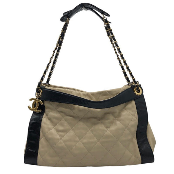 シャネル CHANEL マトラッセ2WAYトート ベージュ・ブラック×GD金具 ラム レディース トートバッグ