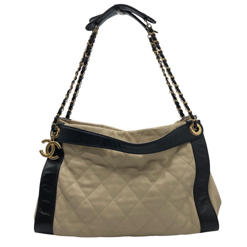 シャネル CHANEL マトラッセ2WAYトート ベージュ・ブラック×GD金具 ラム レディース トートバッグ