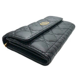 クリスチャン・ディオール Christian Dior カロ長財布 ブラック×GD金具 レザー レディース 長財布