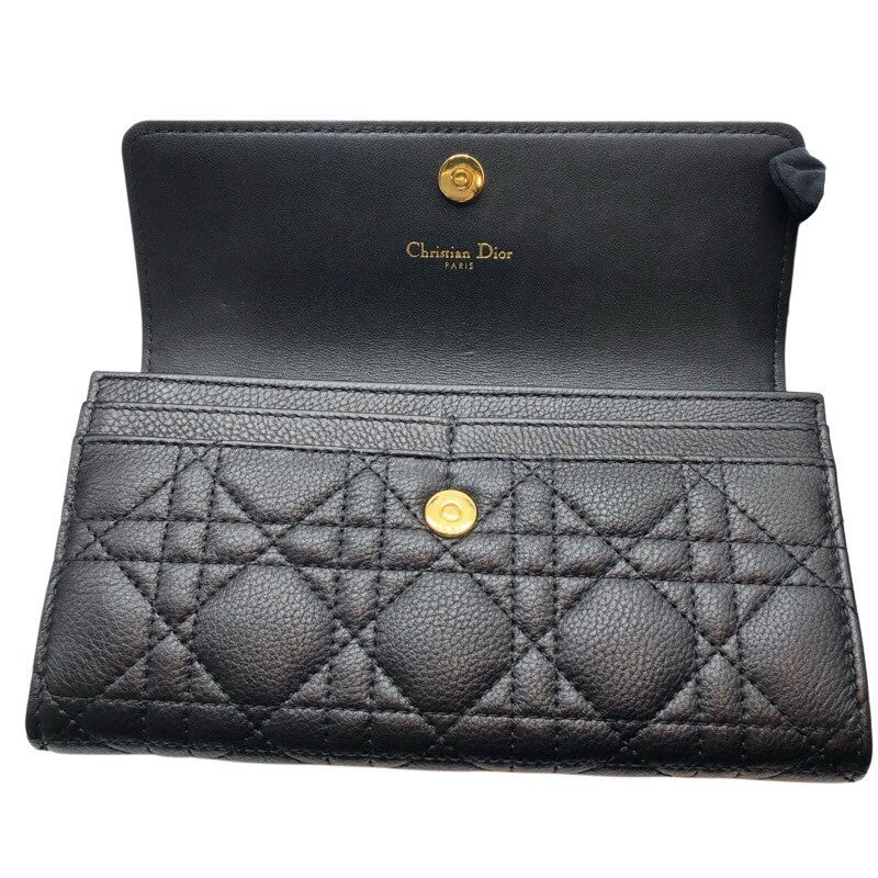 クリスチャン・ディオール Christian Dior カロ長財布 ブラック×GD金具 レザー レディース 長財布