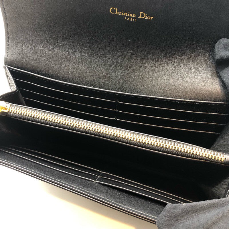 クリスチャン・ディオール Christian Dior カロ長財布 ブラック×GD金具 レザー レディース 長財布