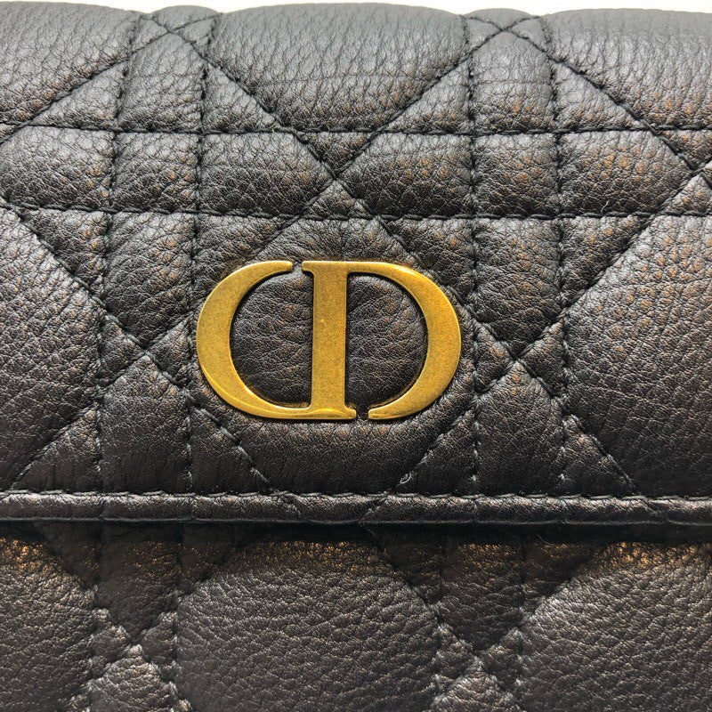 クリスチャン・ディオール Christian Dior カロ長財布 ブラック×GD金具 レザー レディース 長財布