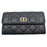 クリスチャン・ディオール Christian Dior カロ長財布 ブラック×GD金具 レザー レディース 長財布