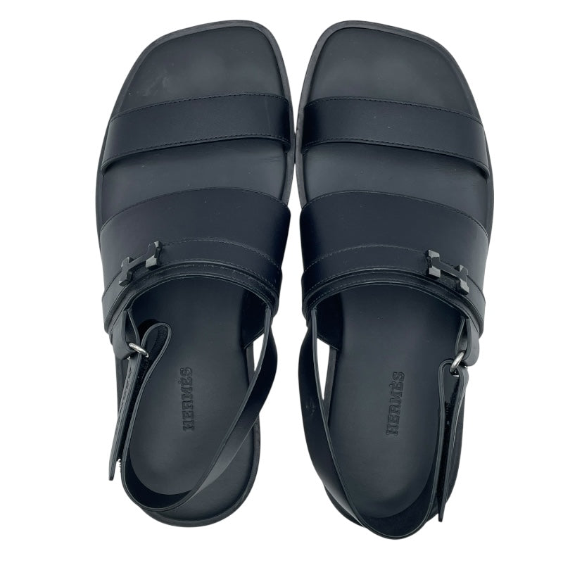 エルメス HERMES ジャコモHロゴストラップサンダル ブラック レザー