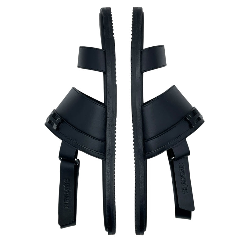 エルメス HERMES ジャコモHロゴストラップサンダル ブラック レザー