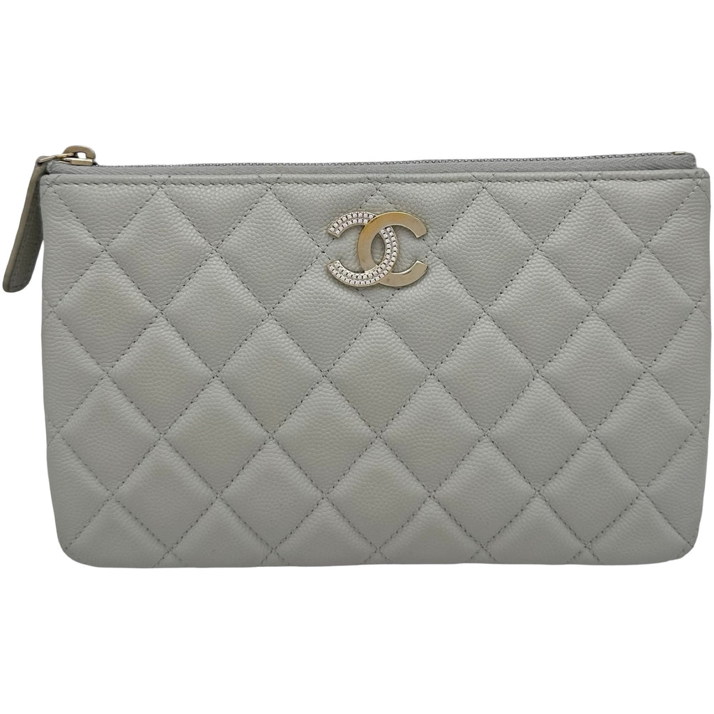 博*多様 シャネル　キャビアスキン　エメラルド　ポーチ シャネル CHANEL ポーチビジューCCジップ AP4190 ライトグレー