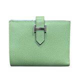 エルメス HERMES ベアンコンパクト ヴェルソ D刻 ヴェールクリケット/ブループリュム×シルバー金具 エプソン ユニセックス 二つ折り財布
