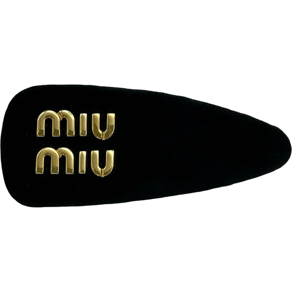 ミュウミュウ miu miu ロゴヘアクリップ ブラック ベロア アクセサリー