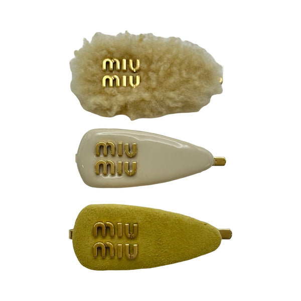 ミュウミュウ miu miu ロゴヘアクリップセット イエロー エナメル