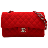 シャネル CHANEL マトラッセ25 A01112 5番台 レッド シルバー金具 コットンジャージー レディース ショルダーバッグ