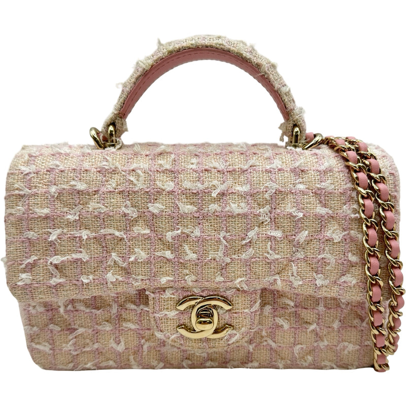 CHANEL 21A ゴールドツイード ミニ長方形フラップバッグ シャネル CHANEL トップハンドルミニフラップバッグ AS2431 ピンク