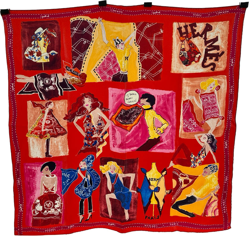 HERMES 新品スカーフ カレ 民族衣装柄 レッド エルメス HERMES カレ70 JAIME MON CARRE レッド シルク レディース