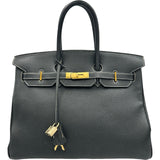 エルメス HERMES バーキン35 □H刻印 ブラック/ホワイトステッチ ゴールド金具 トゴ レディース ハンドバッグ
