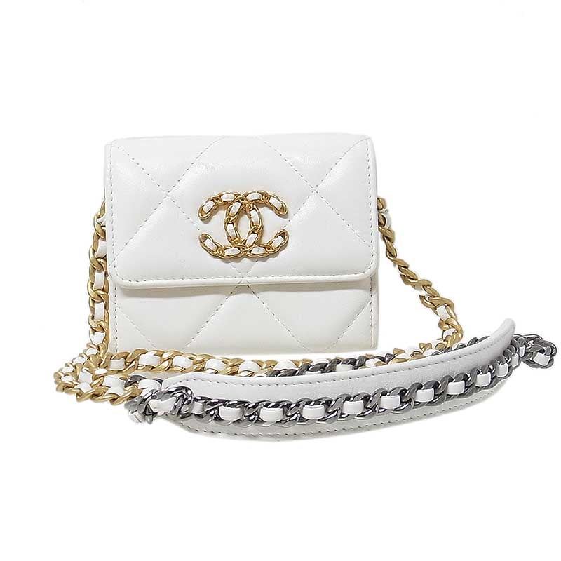 シャネル CHANEL マトラッセ 19 ミニチェーン ウォレット AP2409 ホワイト ラムレザー レディース ショルダーバッグ