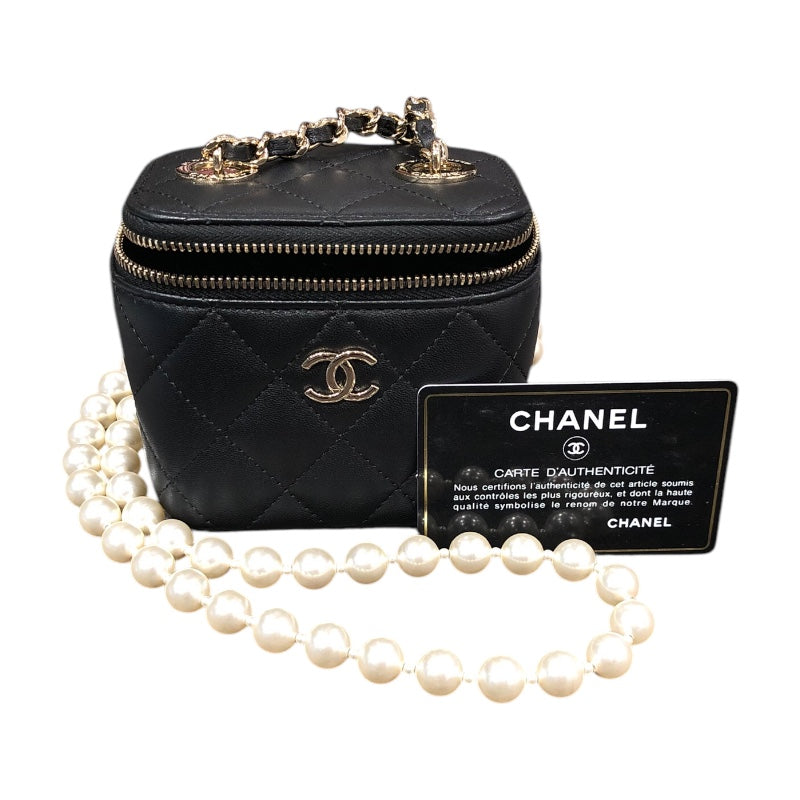 シャネル CHANEL マトラッセミニバニティパールチェーン AP2581 ブラック ゴールド金具 ラム/フェイクパール レディース ショルダーバッグ