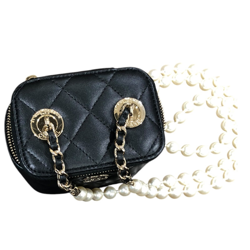 シャネル CHANEL マトラッセミニバニティパールチェーン AP2581 ブラック ゴールド金具 ラム/フェイクパール レディース ショルダーバッグ