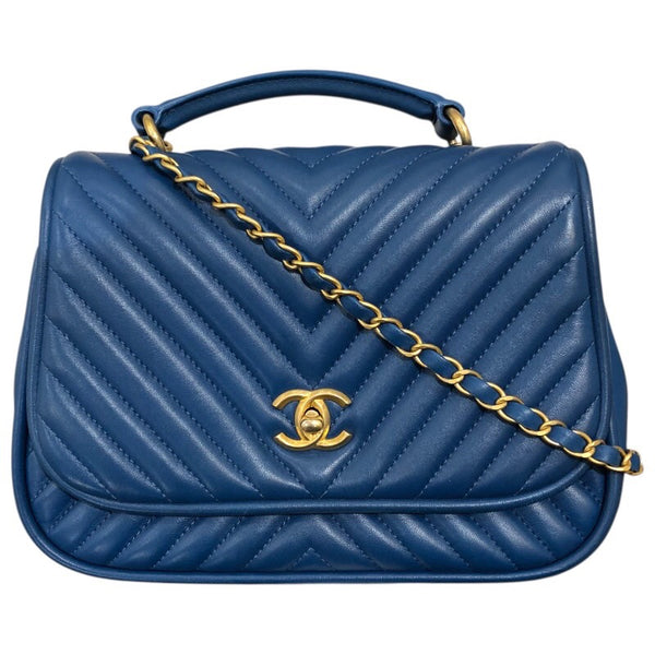 シャネル CHANEL Vステッチ2WAYバッグ ブルー ゴールド金具 ラム レディース ショルダーバッグ