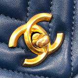 シャネル CHANEL Vステッチ2WAYバッグ ブルー ゴールド金具 ラム レディース ショルダーバッグ
