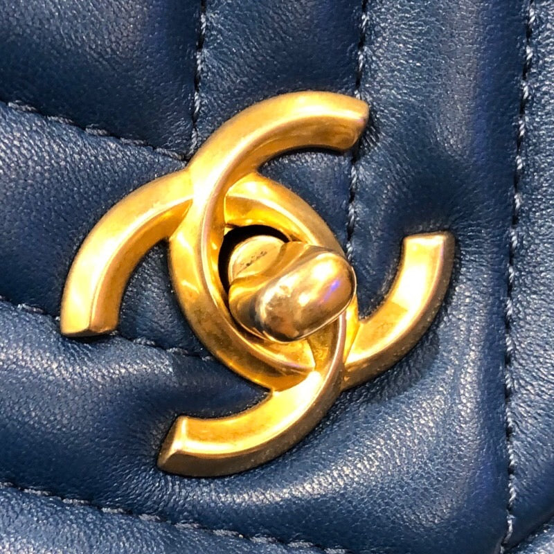 シャネル CHANEL Vステッチ2WAYバッグ ブルー ゴールド金具 ラム レディース ショルダーバッグ