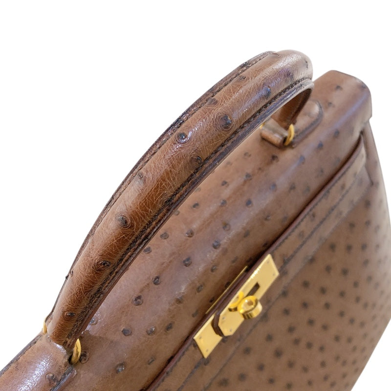 エルメス HERMES ケリー35　外縫い 〇Y刻 コカオン/GD金具 オーストリッチ レディース ハンドバッグ