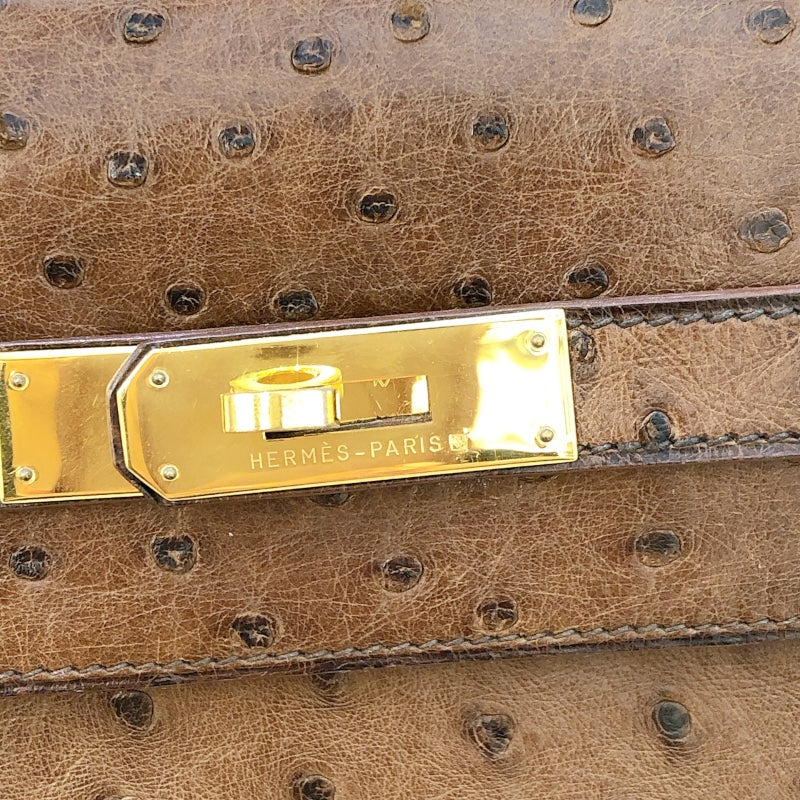 エルメス HERMES ケリー35　外縫い 〇Y刻 コカオン/GD金具 オーストリッチ レディース ハンドバッグ
