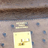 エルメス HERMES ケリー35　外縫い 〇Y刻 コカオン/GD金具 オーストリッチ レディース ハンドバッグ