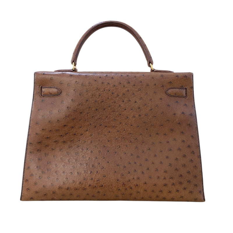 エルメス HERMES ケリー35　外縫い 〇Y刻 コカオン/GD金具 オーストリッチ レディース ハンドバッグ