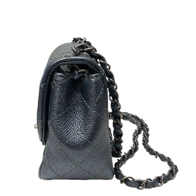 シャネル CHANEL ミニマトラッセ17 A35200 メタリックブルー　SV金具 キャビアスキン ユニセックス ショルダーバッグ