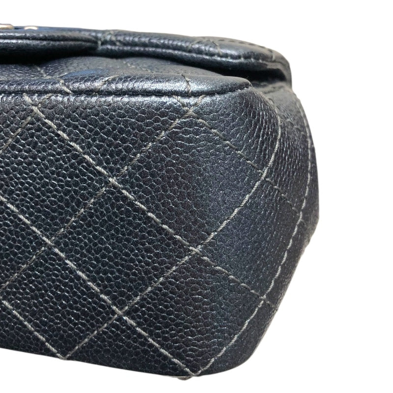 シャネル CHANEL ミニマトラッセ17 A35200 メタリックブルー　SV金具 キャビアスキン ユニセックス ショルダーバッグ