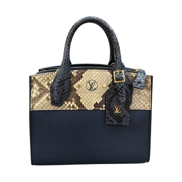 ルイ・ヴィトン LOUIS VUITTON シティスティーマーミニ N96317 ネイビー　GD金具 パイソン/カーフ レディース ハンドバッグ