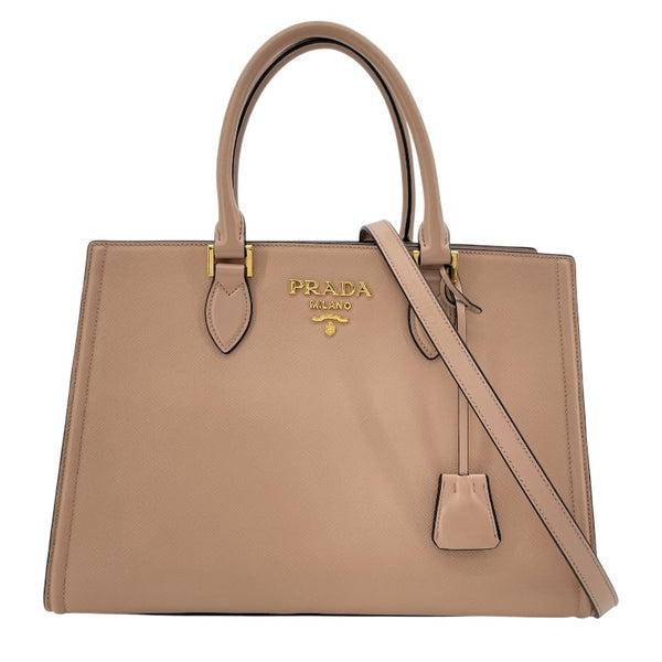 プラダ PRADA サフィアーノ2WAYバッグ 1BA228 ピンクベージュ　ゴールド金具 サフィアーノレザー レディース ショルダーバッグ
