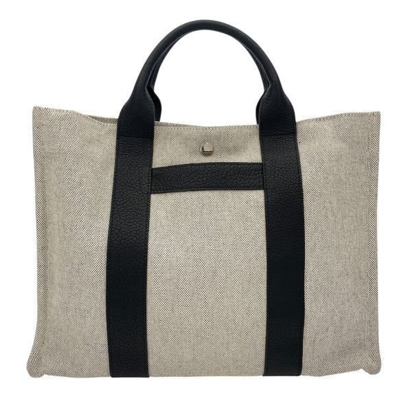 エルメス HERMES サックアーネMM グレーxブラック キャンバス/レザー ユニセックス トートバッグ