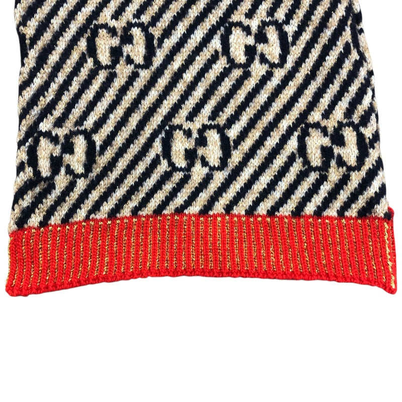 グッチ GUCCI GG柄マフラー 495592 ネイビー・レッド ウール・ナイロン レディース マフラー
