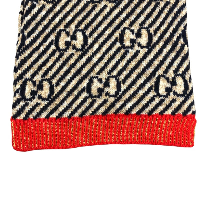 グッチ GUCCI GG柄マフラー 495592 ネイビー・レッド ウール・ナイロン レディース マフラー