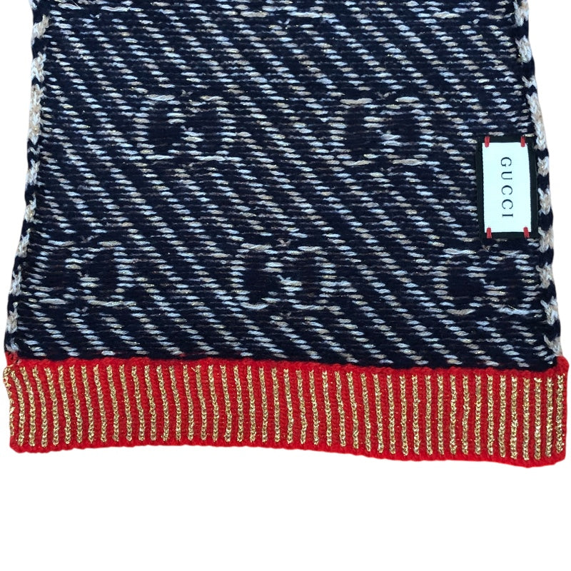 グッチ GUCCI GG柄マフラー 495592 ネイビー・レッド ウール・ナイロン レディース マフラー