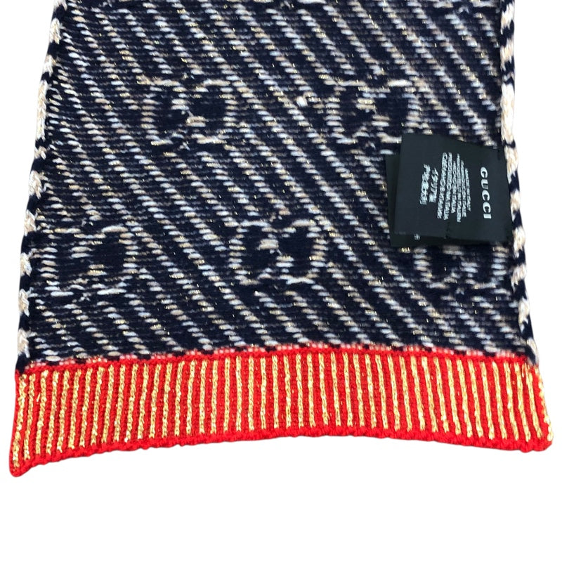 グッチ GUCCI GG柄マフラー 495592 ネイビー・レッド ウール・ナイロン レディース マフラー