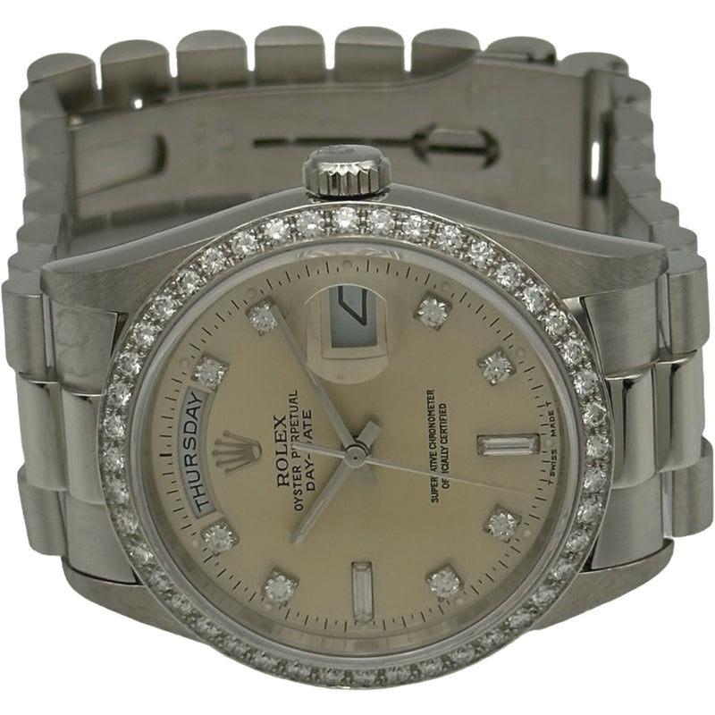 自動巻き 腕時計 シルバー ダイヤモンド周動作確認済みです。 ロレックス ROLEX デイデイト 18346A シルバー プラチナ 自動巻き