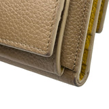 トッズ TOD’S 三つ折りコンパクトウォレット ベージュ/イエロー シルバー金具 カーフスキン レディース 三つ折り財布