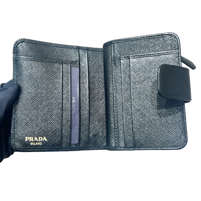 プラダ PRADA トライアングルロゴコンパクトウォレット 1ML018 ブラック ナイロン/レザー レディース 二つ折り財布