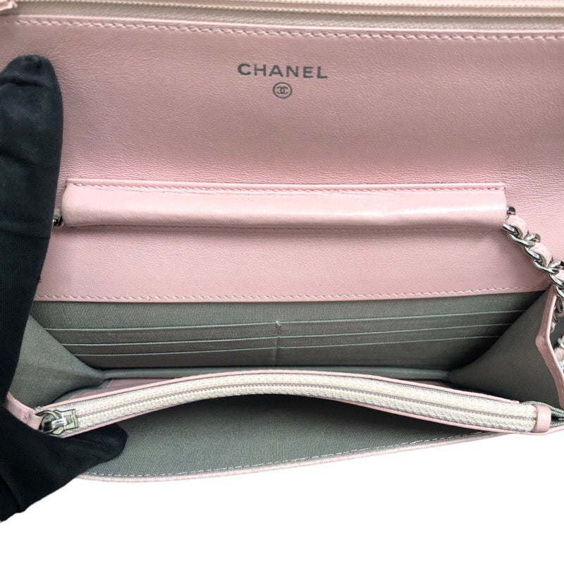 シャネル CHANEL チェーンウォレット A48654 ピンク シルバー金具 キャビアスキン レディース ショルダーバッグ