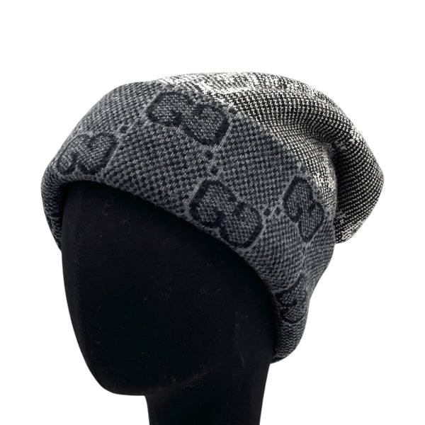 グッチ GUCCI GG ジャガード ニットキャップ 716585 グレー ネイビー ウール メンズ